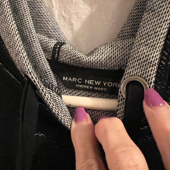 Marc NY Andrew Marc black hooded shift dress with kangaroo pockets size xl - Picture 5 of 8